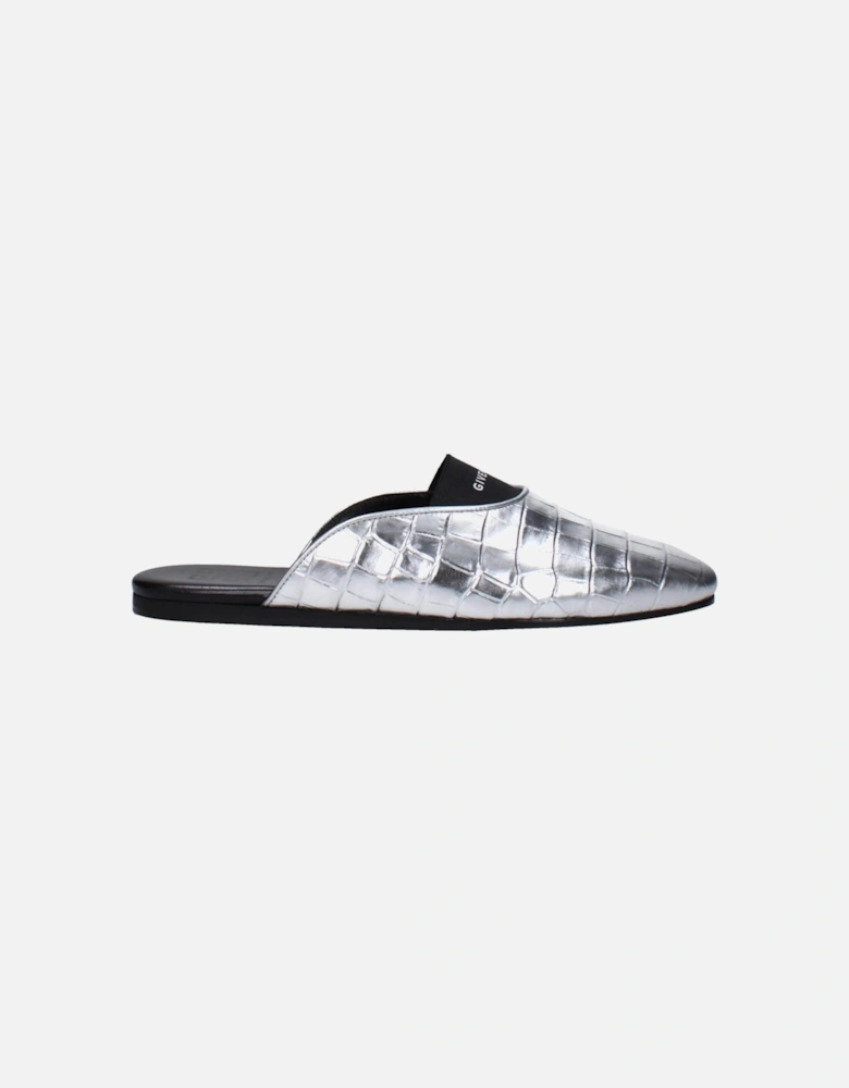 Leather Square Toe Logo Slippers Women - Gray Sandals