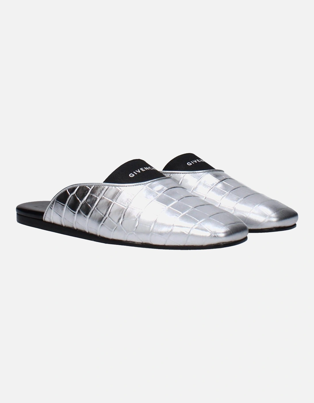 Leather Square Toe Logo Slippers Women - Gray Sandals