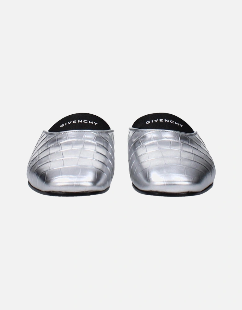 Leather Square Toe Logo Slippers Women - Gray Sandals