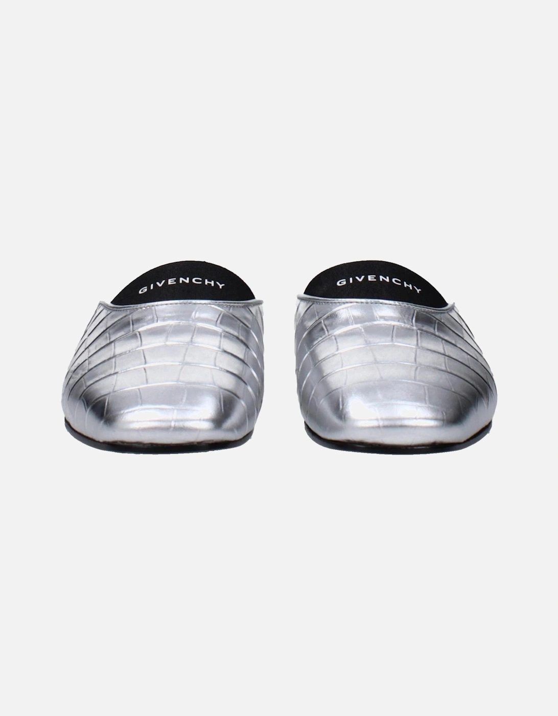 Leather Square Toe Logo Slippers Women - Gray Sandals