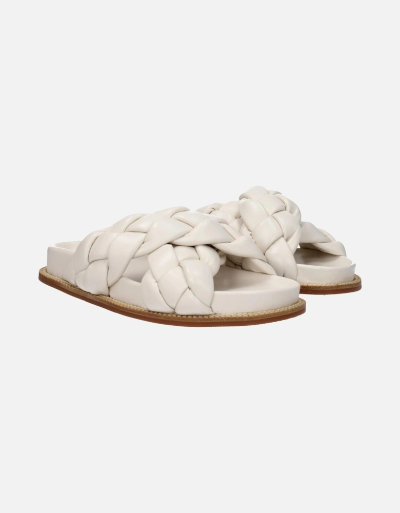 Leather Open Toe Slippers with Rubber Sole Women - Beige Sandals