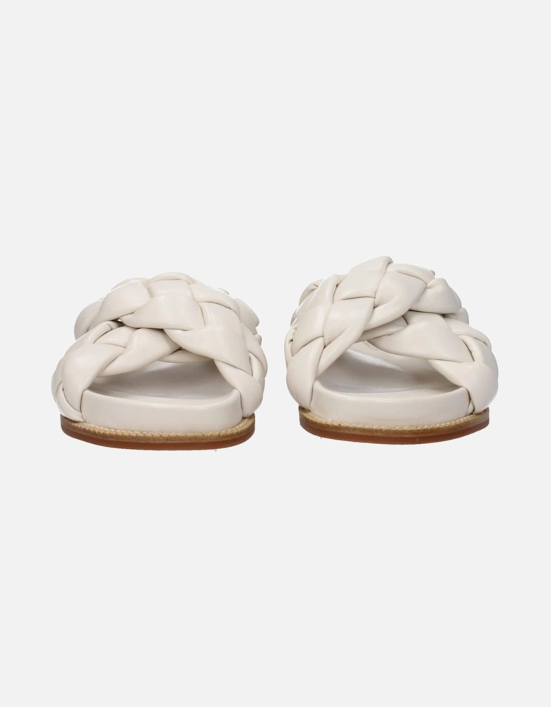 Leather Open Toe Slippers with Rubber Sole Women - Beige Sandals