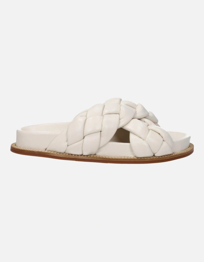 Leather Open Toe Slippers with Rubber Sole Women - Beige Sandals