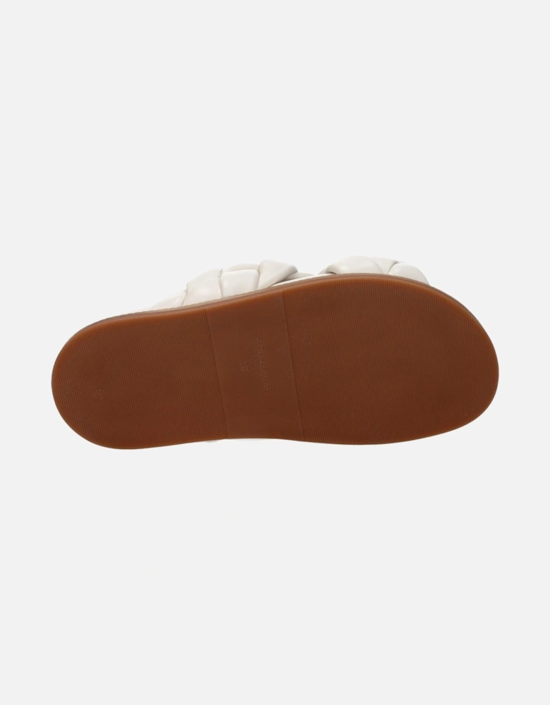 Leather Open Toe Slippers with Rubber Sole Women - Beige Sandals