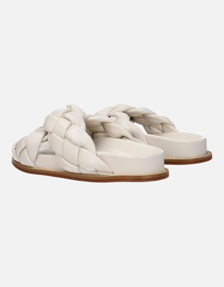 Leather Open Toe Slippers with Rubber Sole Women - Beige Sandals