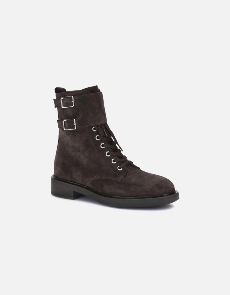 Laced Ankle Boots with Block Heel and Buckles Women - Black