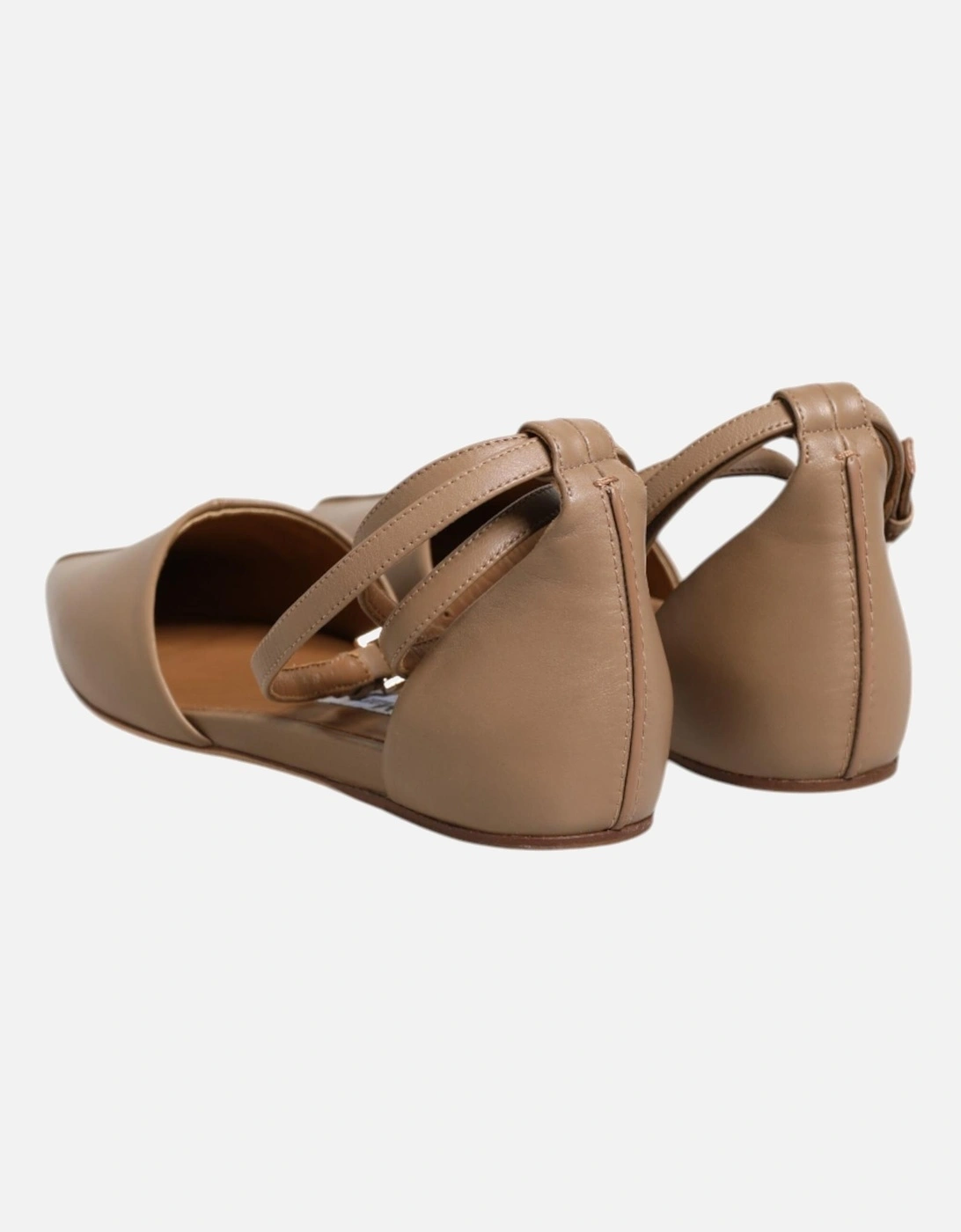 Wrap Ankle Strap Leather Ballet Flats Women - Beige Flat Shoes