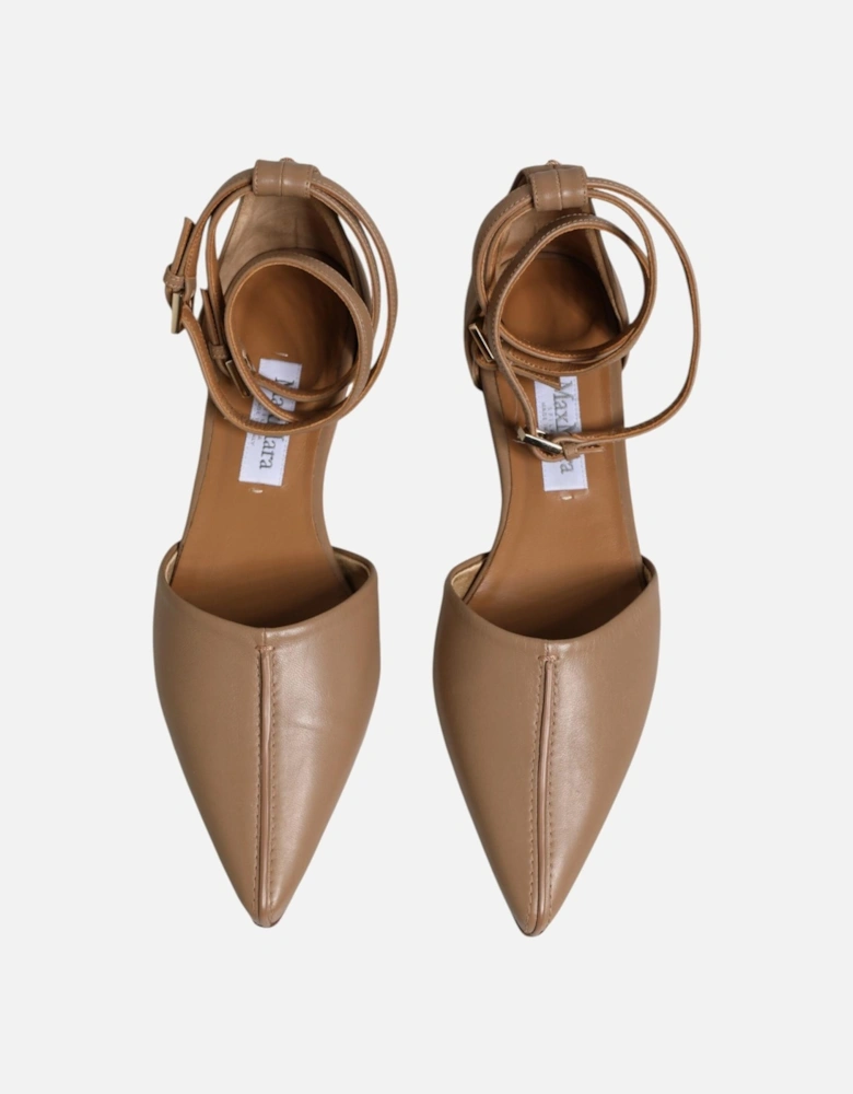 Wrap Ankle Strap Leather Ballet Flats Women - Beige Flat Shoes