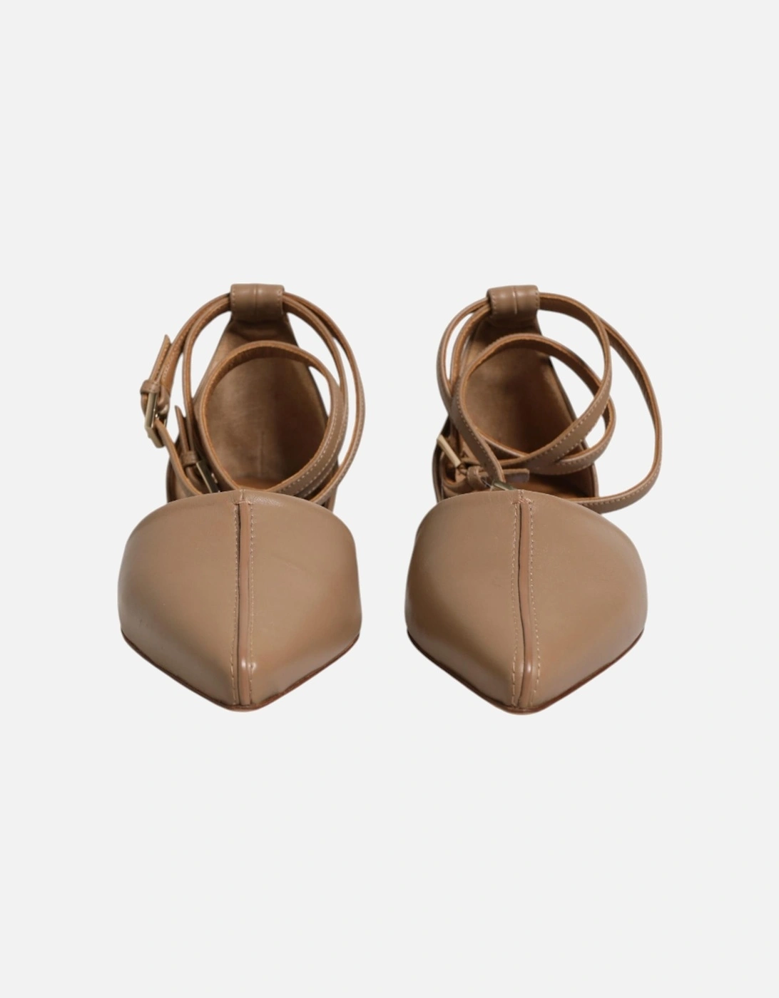Wrap Ankle Strap Leather Ballet Flats Women - Beige Flat Shoes