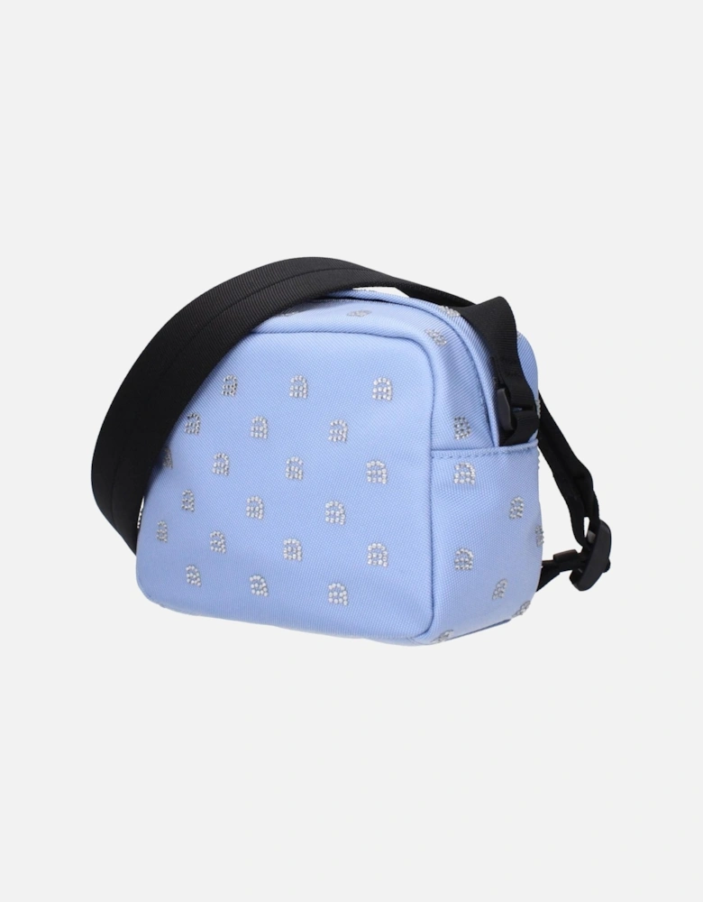 Rhinestone Logo Adjustable Crossbody Bag Women - Light Blue