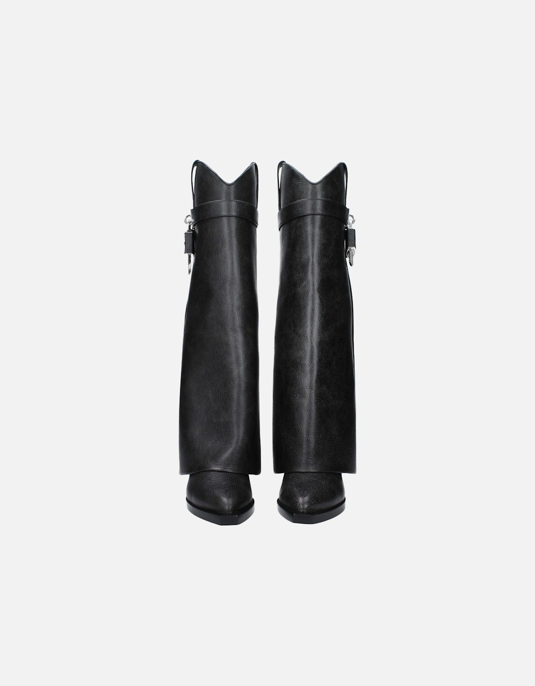 Vintage Effect Leather Wedge Boots with Side Logo Women - Black