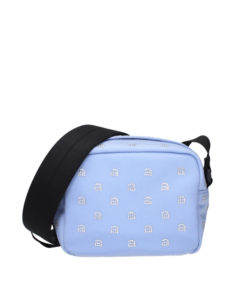 Rhinestone Logo Adjustable Crossbody Bag Women - Light Blue