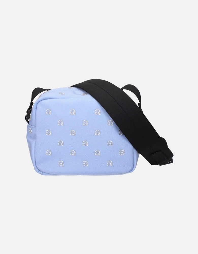 Rhinestone Logo Adjustable Crossbody Bag Women - Light Blue