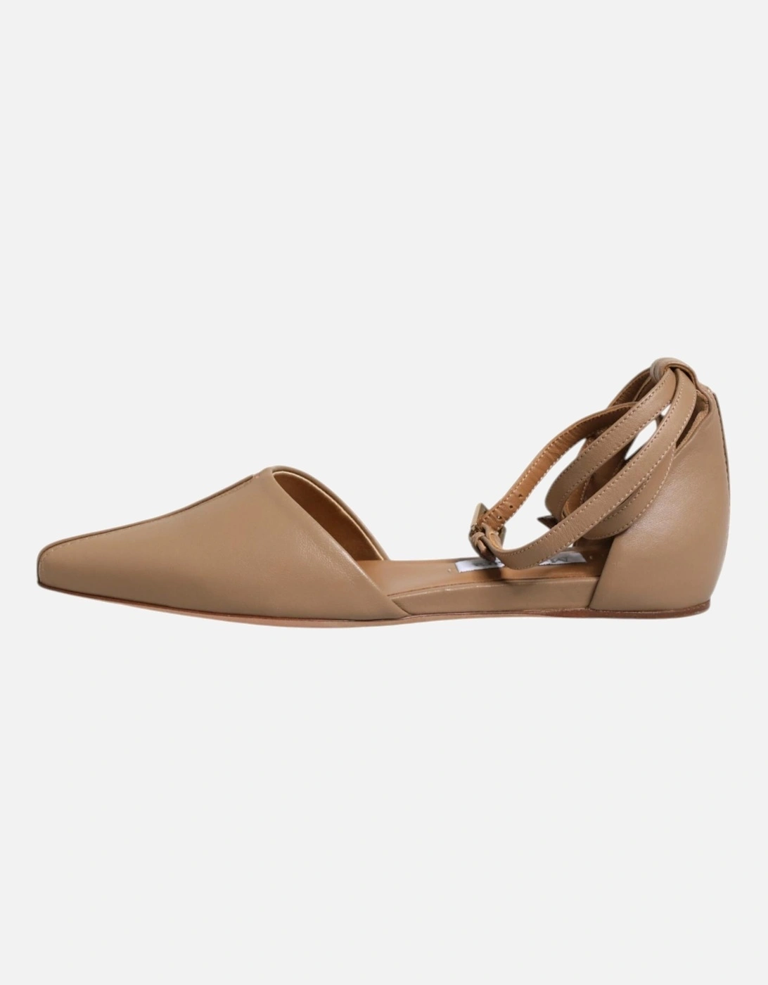 Wrap Ankle Strap Leather Ballet Flats Women - Beige Flat Shoes