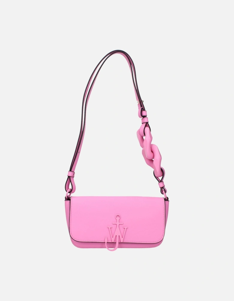 Leather Shoulder Bag with Front Logo Women - Pink