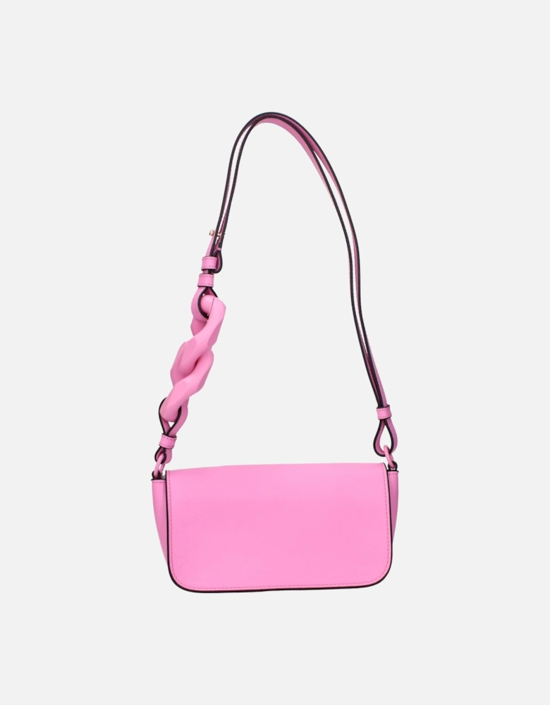 Leather Shoulder Bag with Front Logo Women - Pink