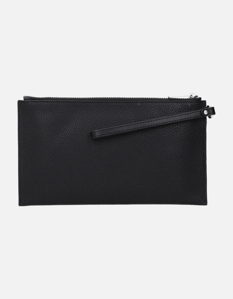 Leather Clutch with Front Logo Women - Black Clutch Bags