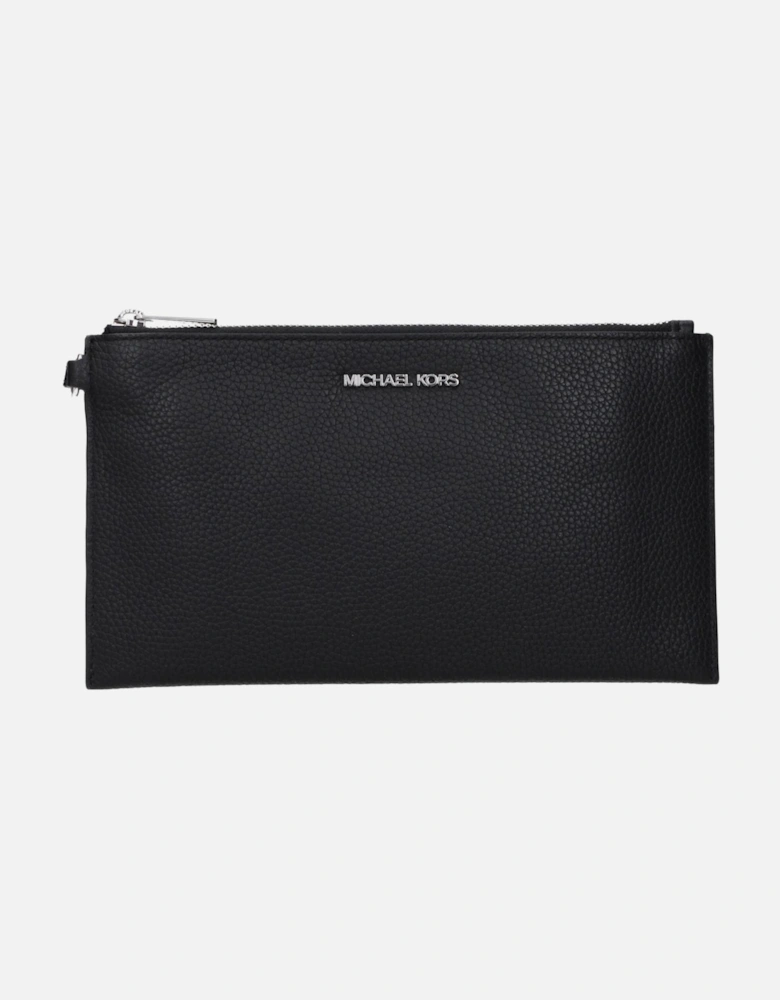 Leather Clutch with Front Logo Women - Black Clutch Bags