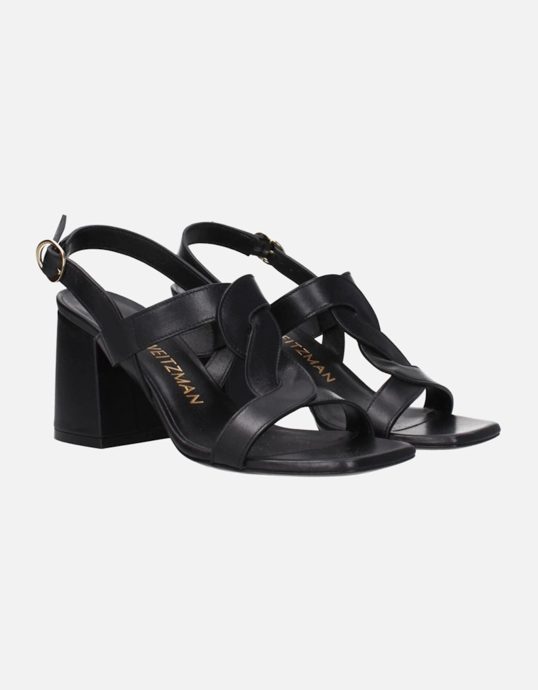 Open Toe Leather Sandals with Mid Heels Women - Black