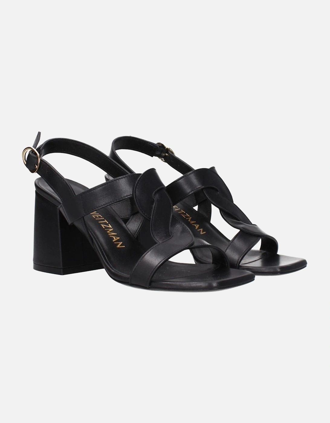 Open Toe Leather Sandals with Mid Heels Women - Black