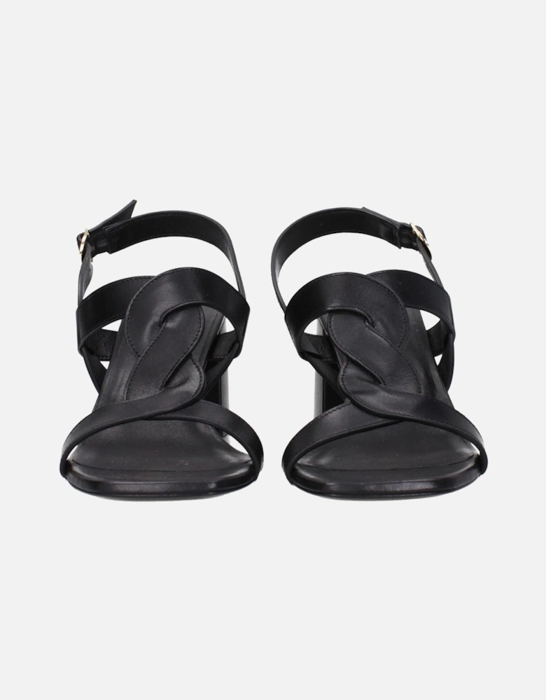 Open Toe Leather Sandals with Mid Heels Women - Black