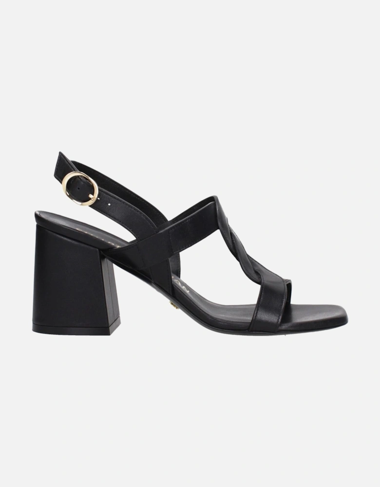 Open Toe Leather Sandals with Mid Heels Women - Black