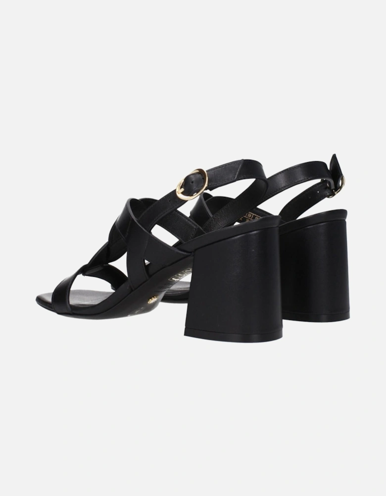 Open Toe Leather Sandals with Mid Heels Women - Black