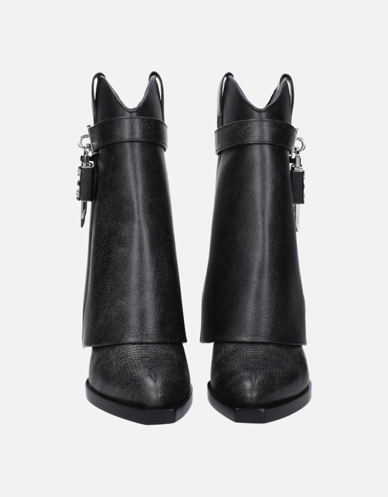 Vintage Effect Leather Ankle Boots with Side Logo Women - Black