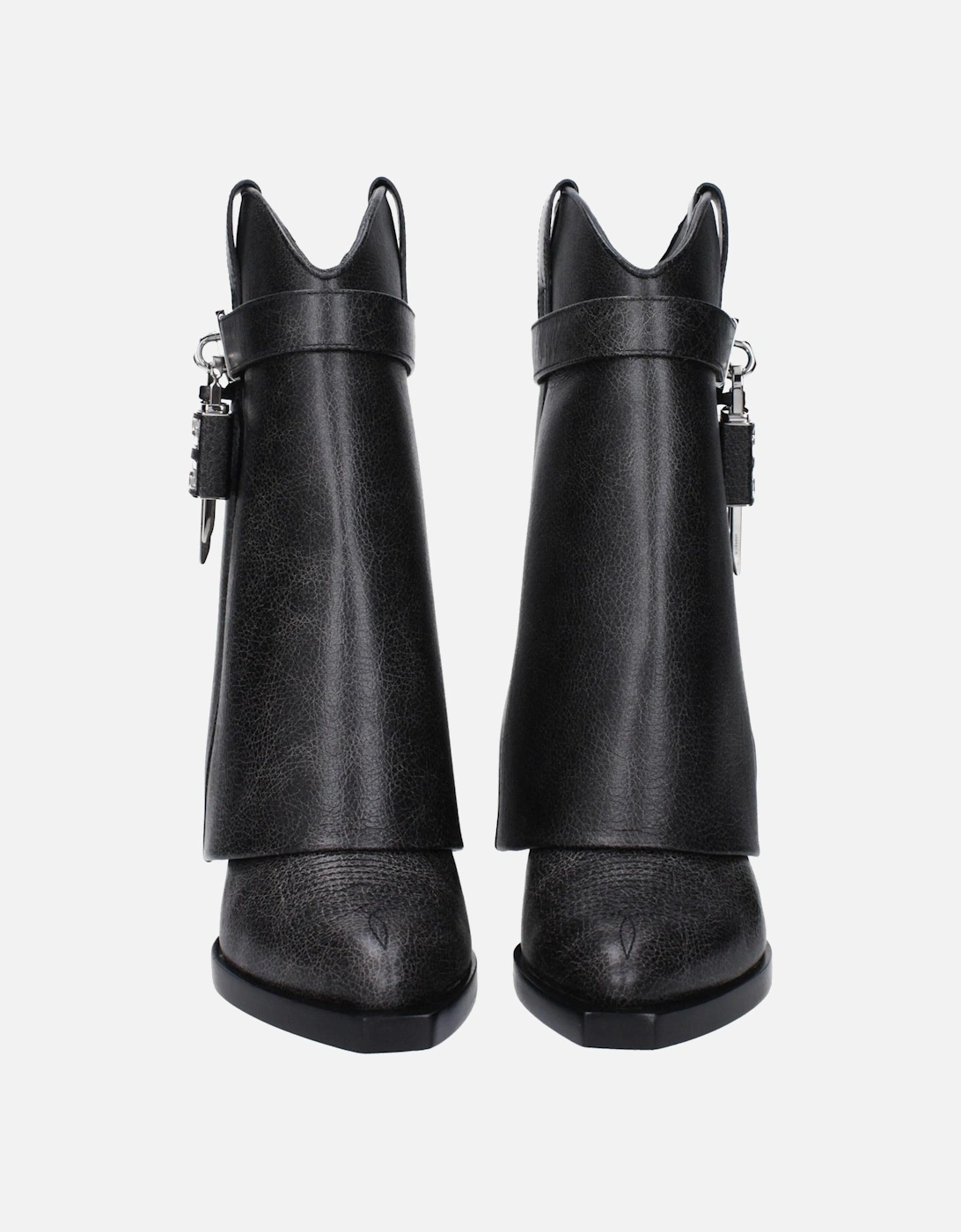 Vintage Effect Leather Ankle Boots with Side Logo Women - Black