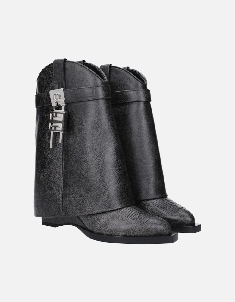 Vintage Effect Leather Ankle Boots with Side Logo Women - Black