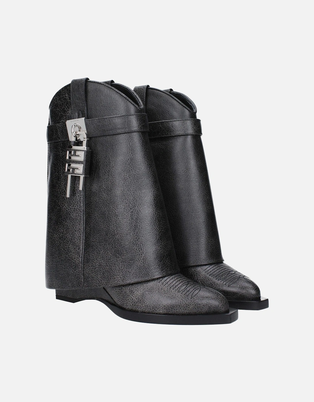 Vintage Effect Leather Ankle Boots with Side Logo Women - Black