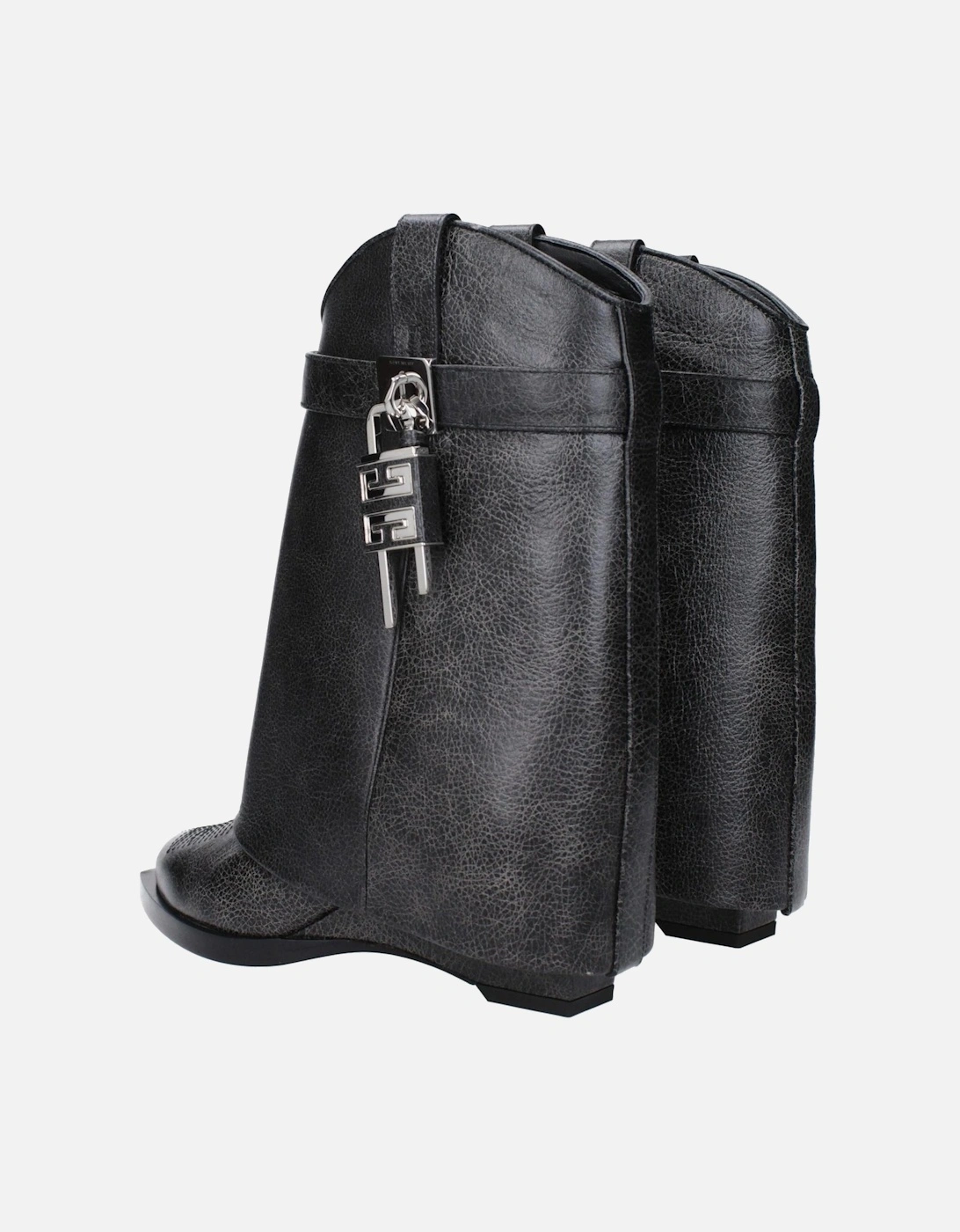 Vintage Effect Leather Ankle Boots with Side Logo Women - Black