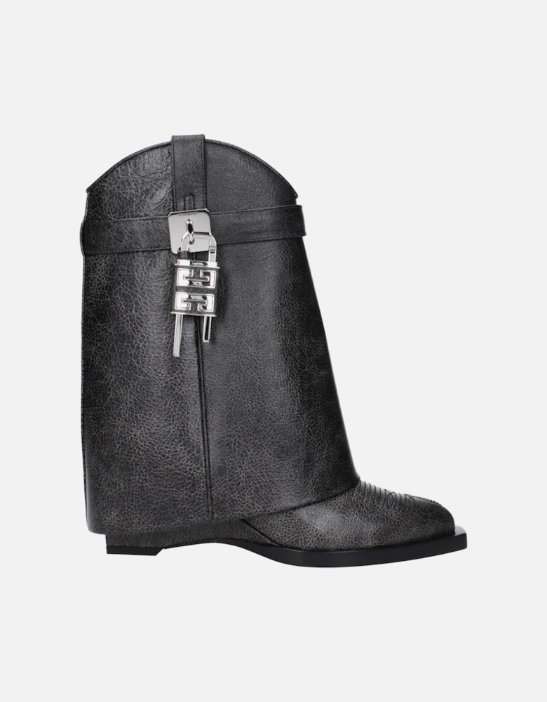 Vintage Effect Leather Ankle Boots with Side Logo Women - Black