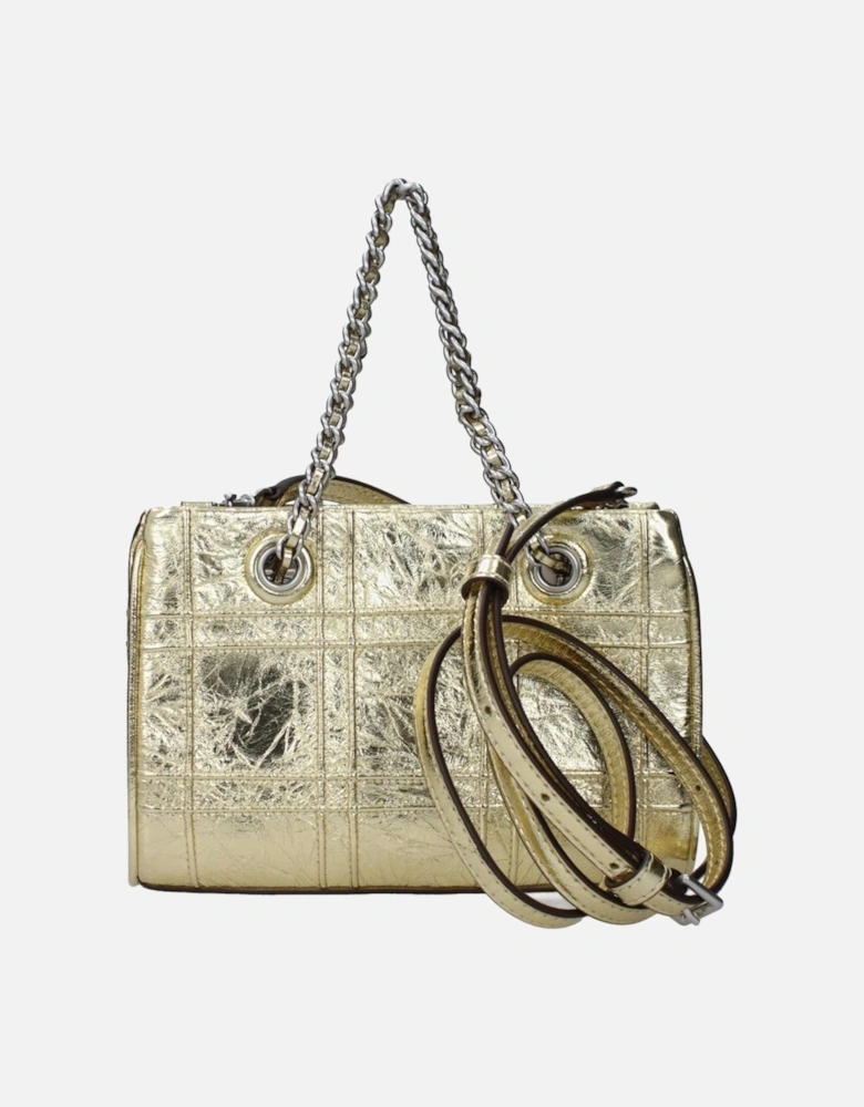 Metallic Leather Mini Handbag with Adjustable Strap Women - Gold