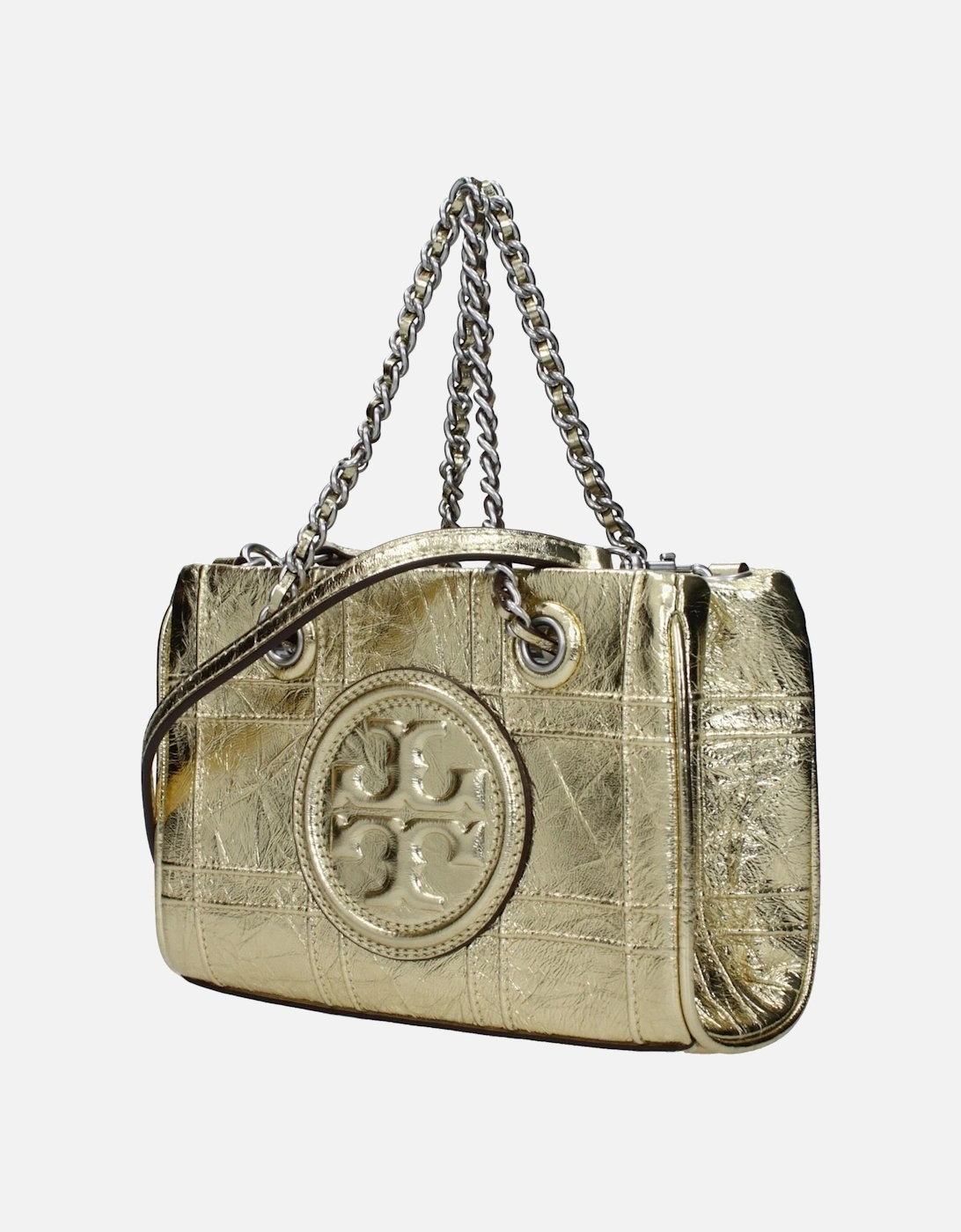 Metallic Leather Mini Handbag with Adjustable Strap Women - Gold