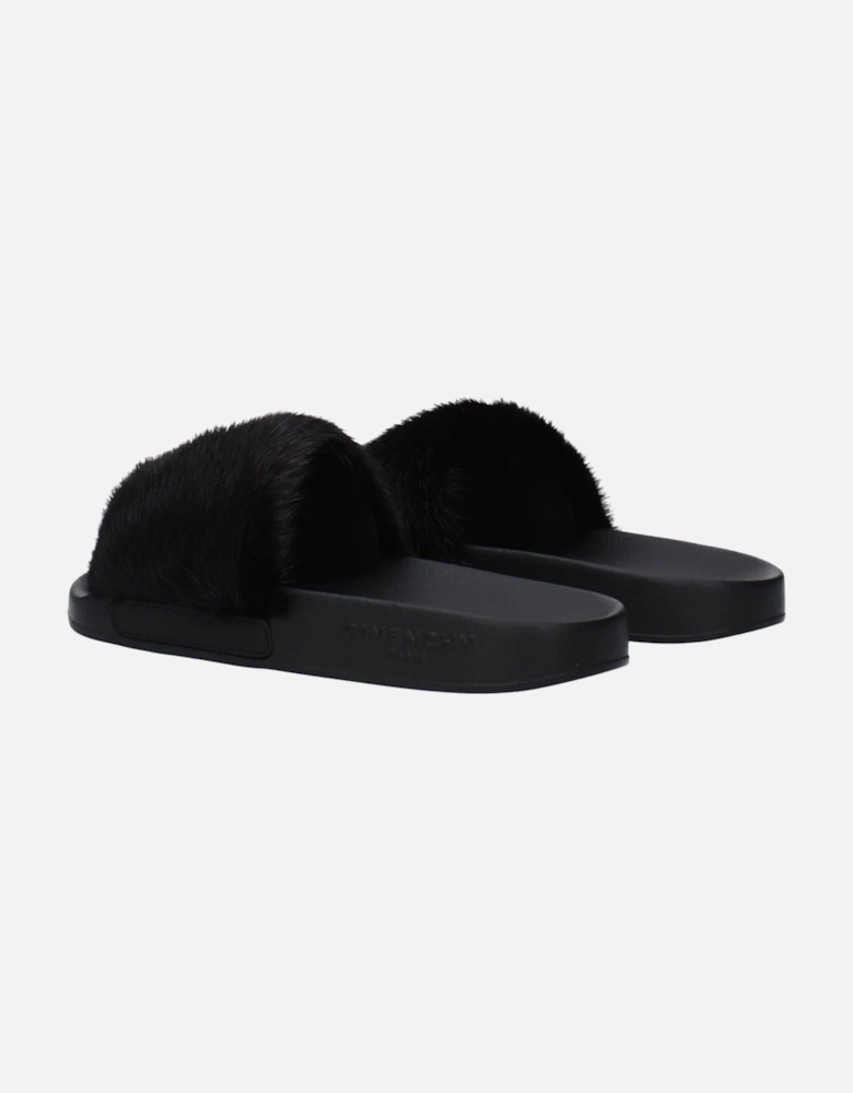 Side Logo Rubber Slippers and Clogs Women - Black Sandals