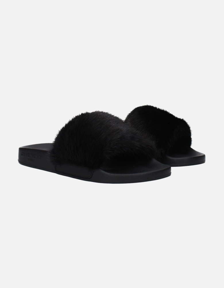 Side Logo Rubber Slippers and Clogs Women - Black Sandals