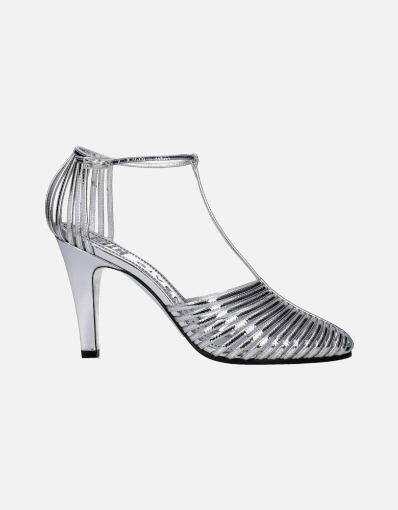 High Heel Leather Sandals with Buckle Closure Women - Gray