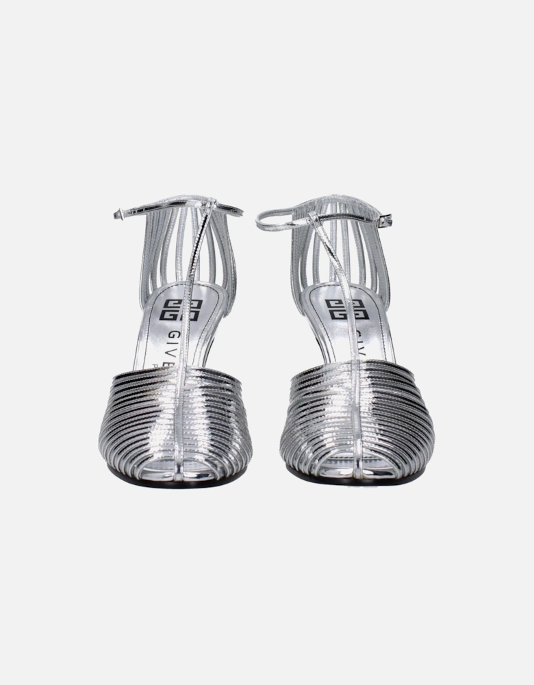 High Heel Leather Sandals with Buckle Closure Women - Gray
