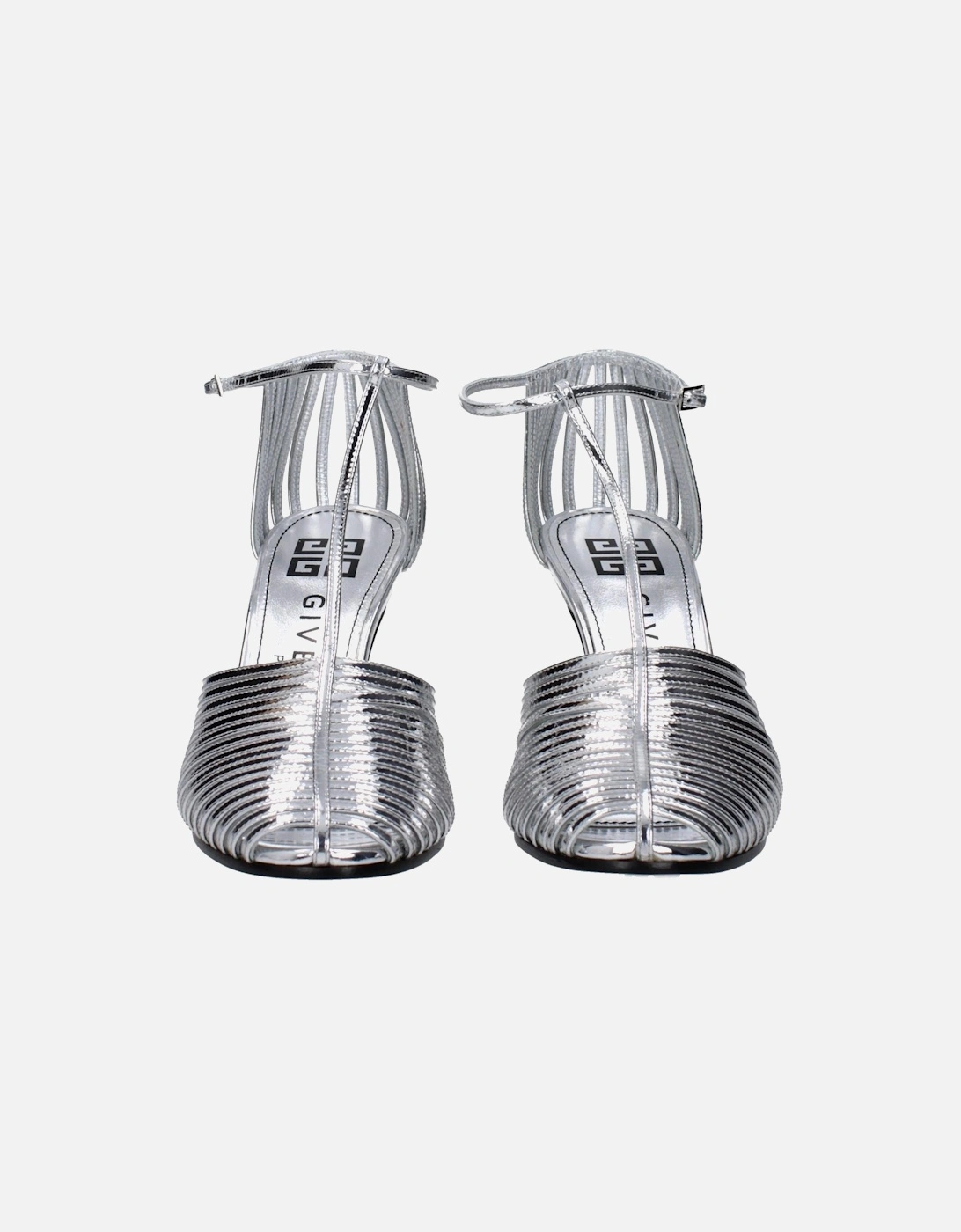 High Heel Leather Sandals with Buckle Closure Women - Gray