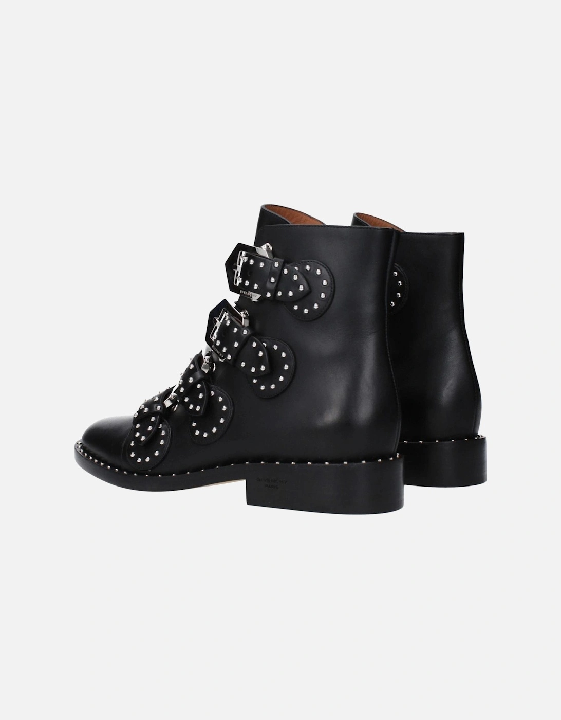 Studded Leather Ankle Boots with Buckle Closure Women - Black