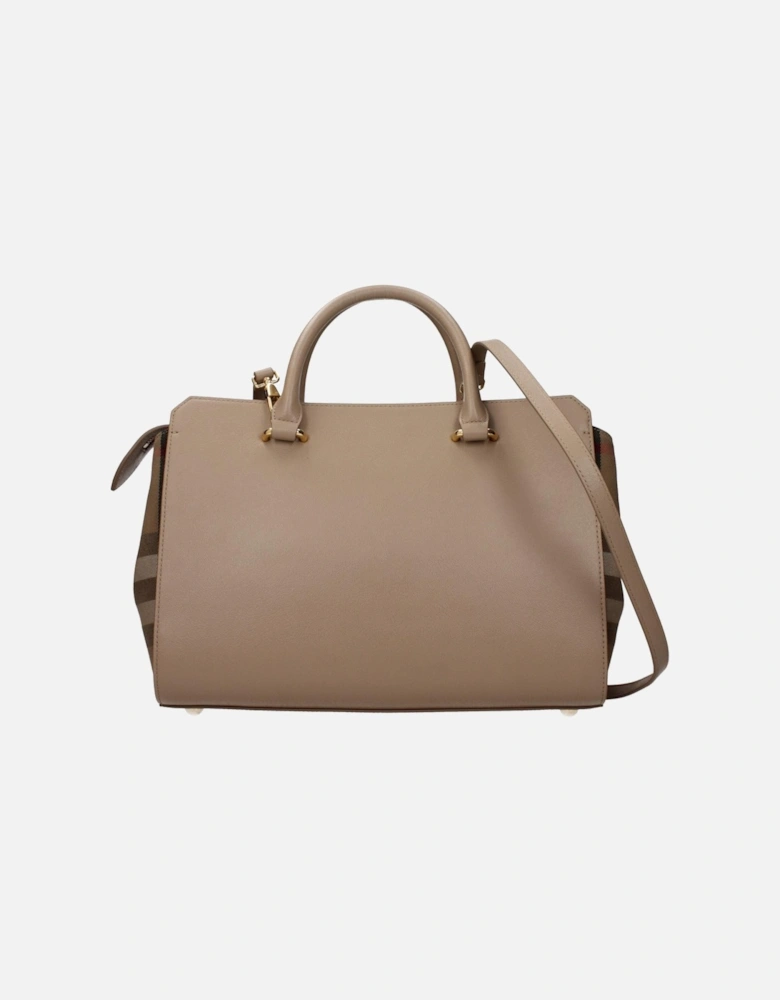 Leather Handbag with Adjustable Strap and Zip Closure Women - Beige