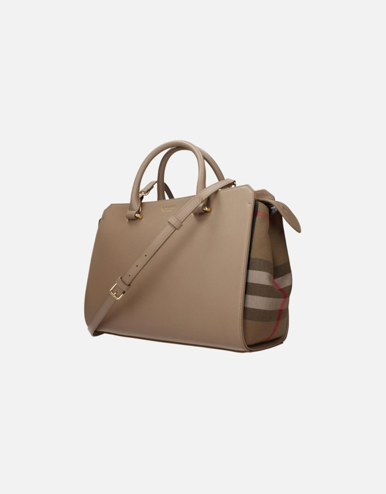 Leather Handbag with Adjustable Strap and Zip Closure Women - Beige