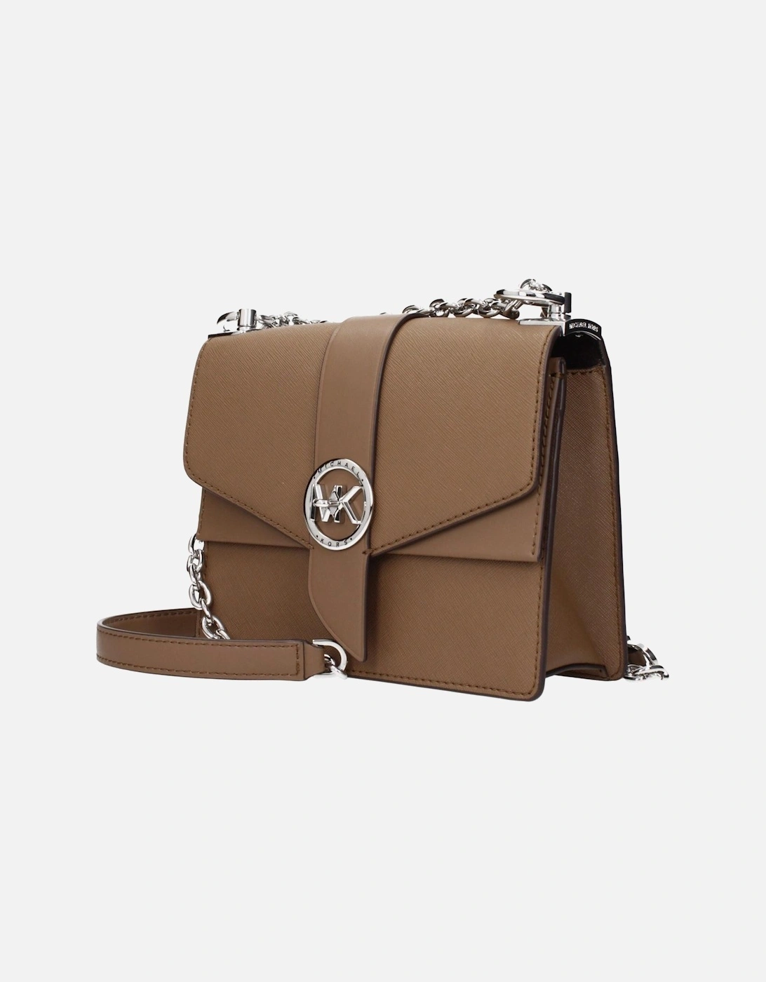 Leather Shoulder Bag with Turn Lock Closure Women - Brown