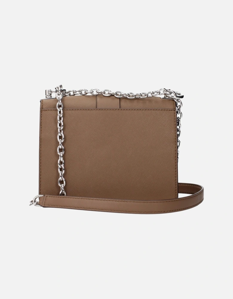 Leather Shoulder Bag with Turn Lock Closure Women - Brown