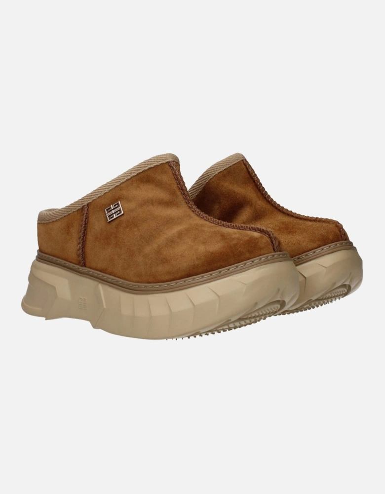 Suede Slippers with Side and Back Logo Women - Brown Sandals