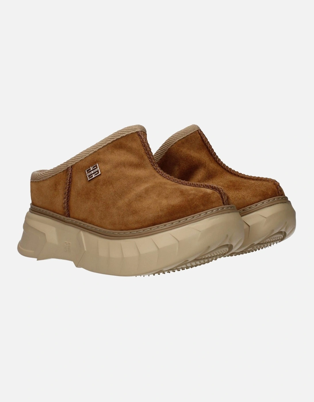 Suede Slippers with Side and Back Logo Women - Brown Sandals
