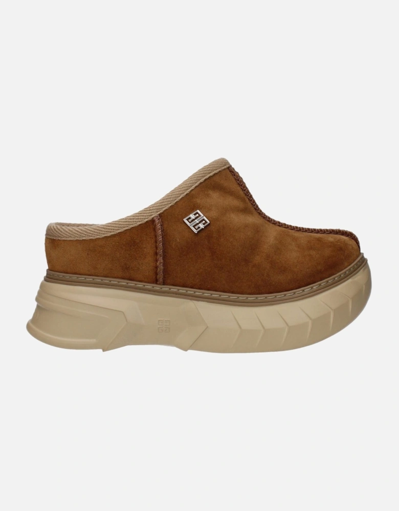 Suede Slippers with Side and Back Logo Women - Brown Sandals