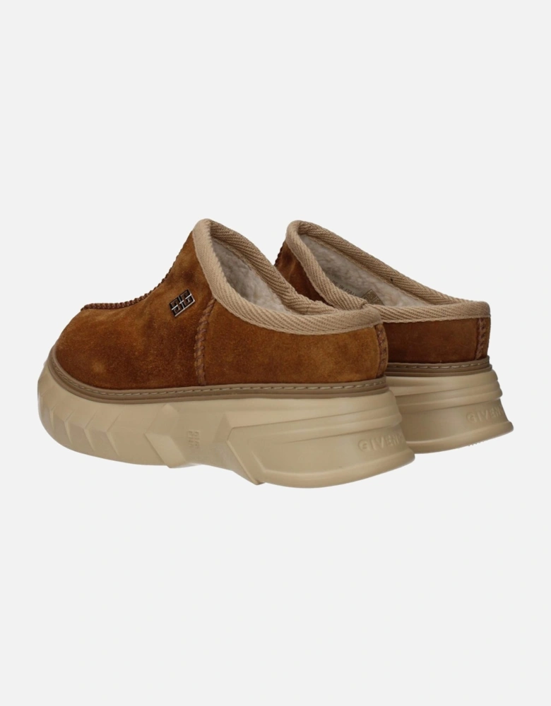 Suede Slippers with Side and Back Logo Women - Brown Sandals