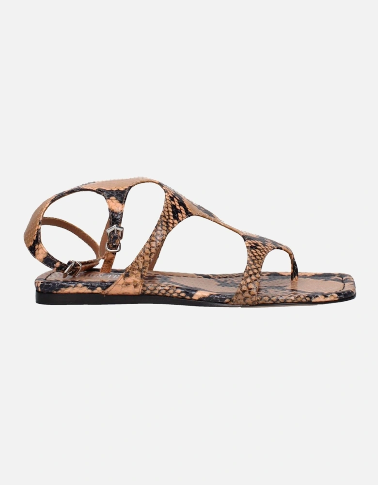 Leather Open Toe Flip Flops with Buckle Closure Women - Brown Sandals